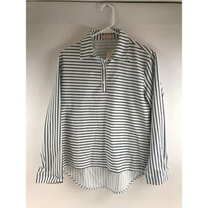 C+D+M Blouse Women's Size XL White Black Striped 1/4 Button Up Long Sleeve NWT